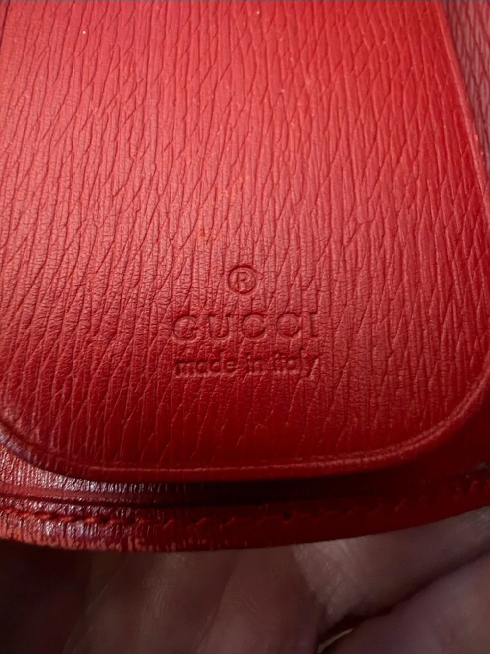 GUCCI Red Leather Key Case/Card Holder w/Silver-Tone Gucci Closure & Hardware
